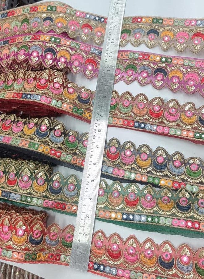 Deep's Creation Deeps Creation 9 Meter Cutwork Mirror Design Lace Border, Mirror Lace Cutwork for Art and Craft, Fancy Decoration Lace (Green,2.50 inch Wide) - Image 2